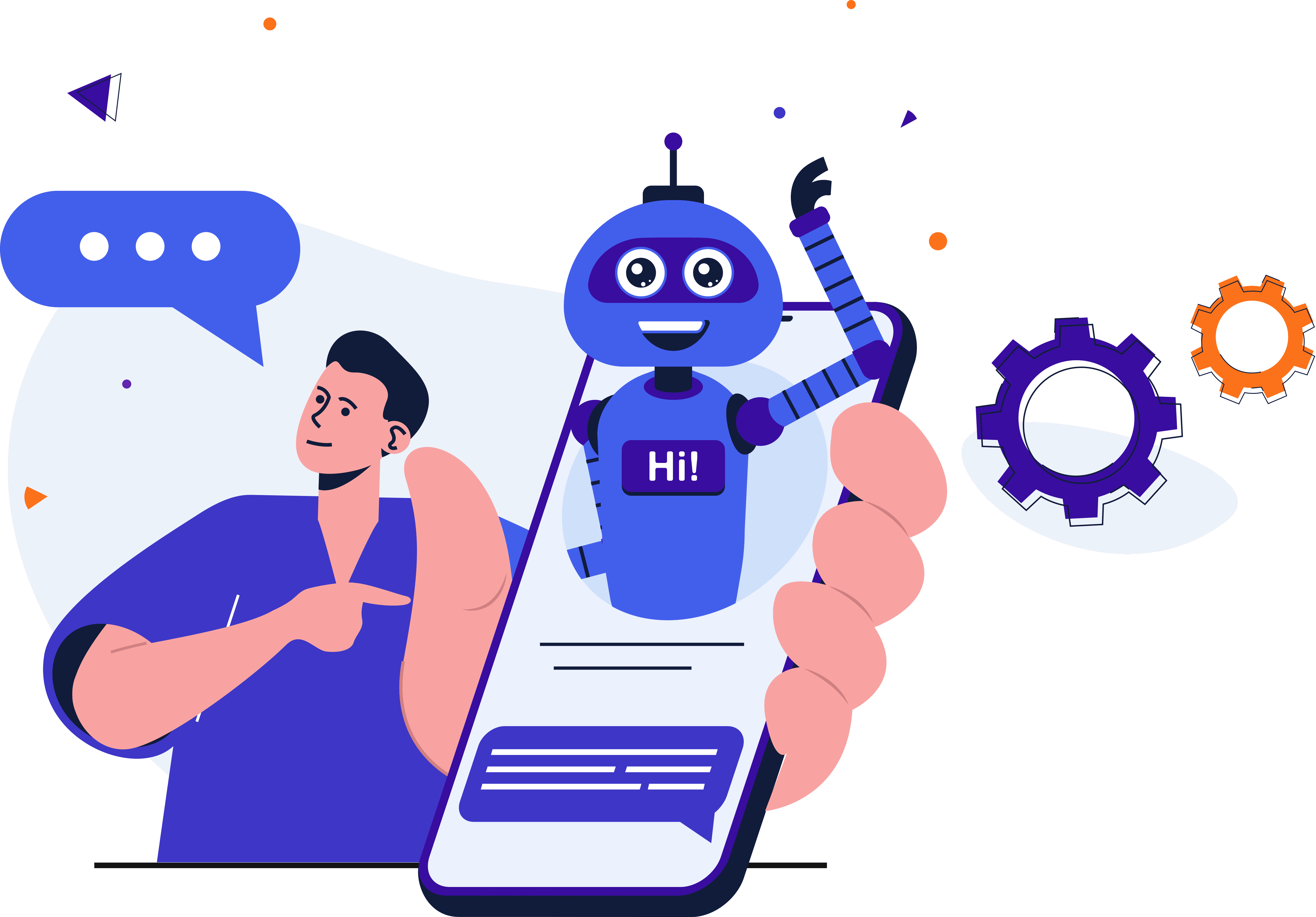  Een AI klantenservice chatbot met een geavanceerd ontwerp, die samenwerkt met een menselijke medewerker aan een laptop