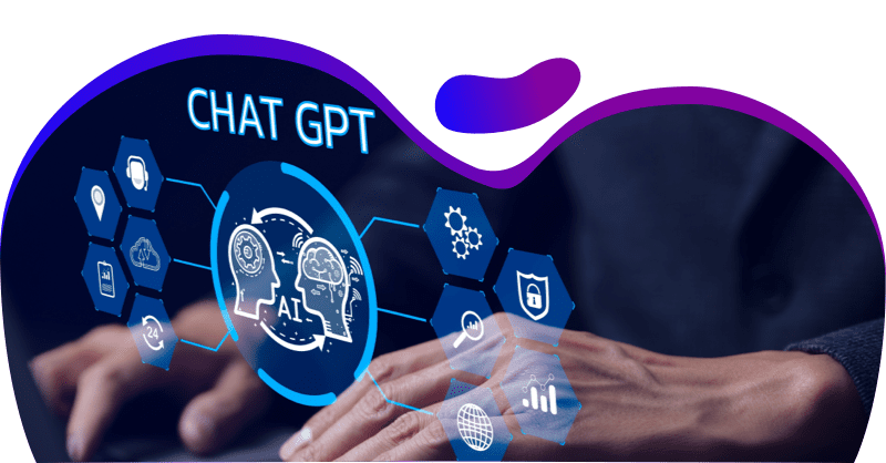 AI klantenservice chatbot met ChatGPT-technologie, omringd door pictogrammen voor kunstmatige intelligentie en automatisering. De afbeelding toont hoe AI-gebaseerde chatbots klantvragen efficiënter kunnen verwerken zonder menselijke tussenkomst